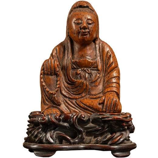 清 竹雕自在观音像（红木座） 商品图5