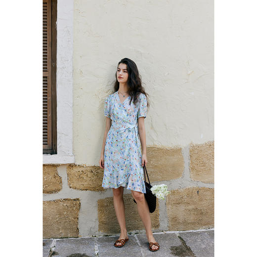 HeyDres法式裹身碎花连衣裙女夏季抽褶收腰设计气质荷叶边裙子 商品图1