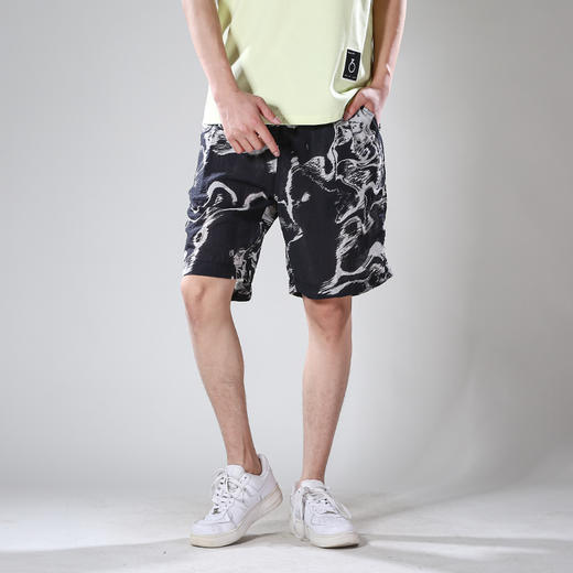 DRONKOO 2024 半松紧正常腰满身抽象涂鸦图案套装休闲短裤 商品图1