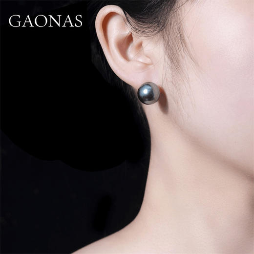 GAONAS 925银合成锆石耳饰 高纳仕 经典轻奢黑绿色珠耳钉10434EG 商品图4