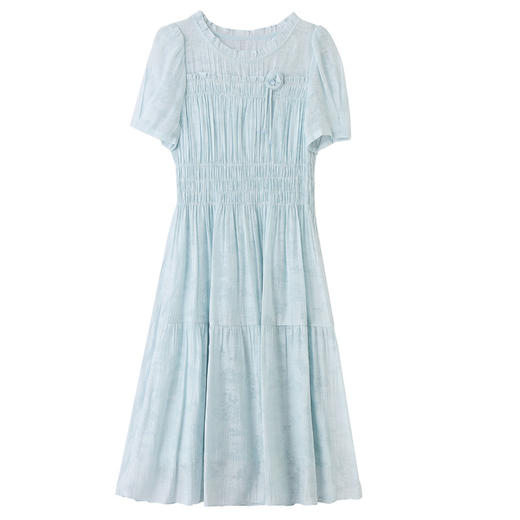 木耳花边圆领天丝高腰显瘦连衣裙MLJL88005 商品图4