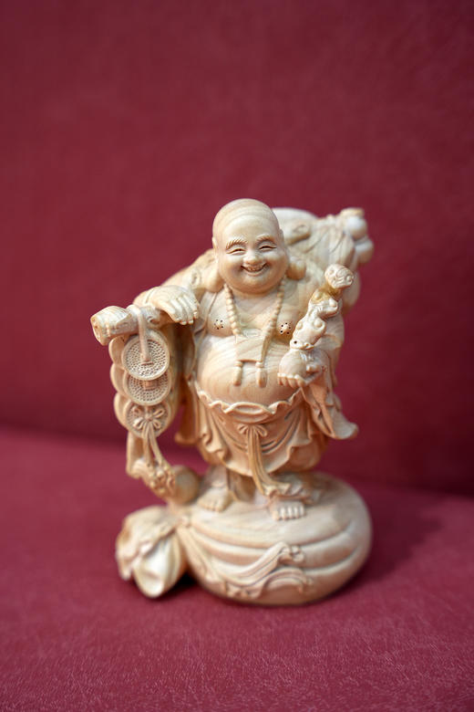招财弥勒（手持如意）°黄杨木雕摆件 商品图1