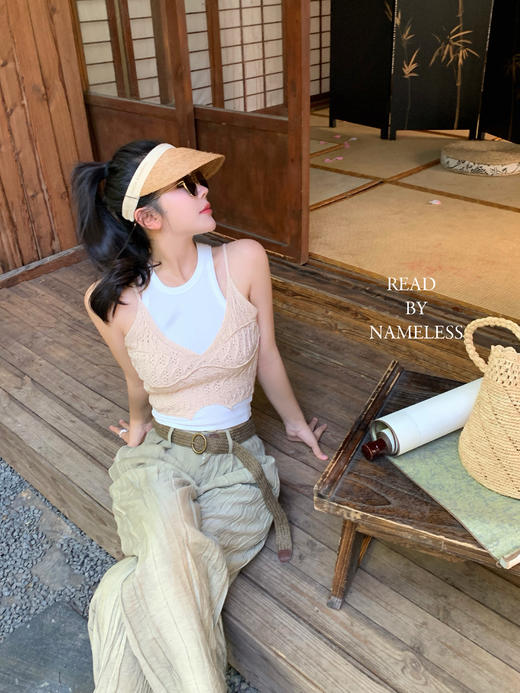 Read Nameless/裸色针织吊带配工字背心+扎染亚麻裤送腰带 商品图7