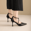 阿么手工女鞋优雅高级感细跟高跟鞋8.5CM交叉带时尚尖头凉鞋夏季 商品缩略图3