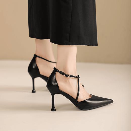 阿么手工女鞋优雅高级感细跟高跟鞋8.5CM交叉带时尚尖头凉鞋夏季 商品图3