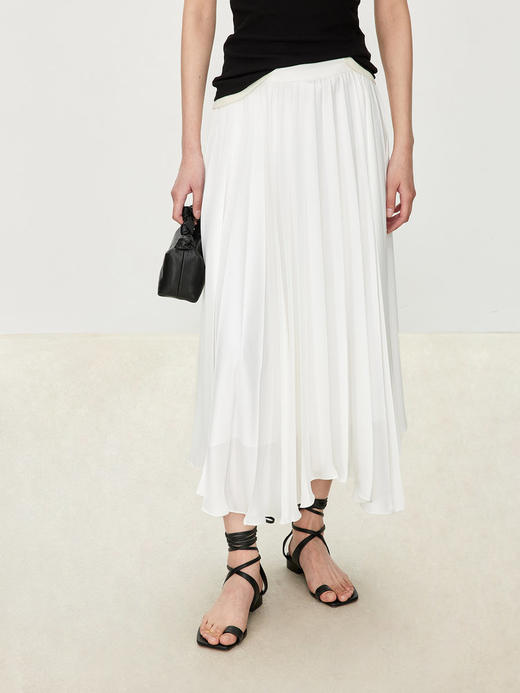 流光缎面扇形不规则百褶裙半裙 大体量有宽度的褶皱 造型感十足 重工立体扇形太阳褶 立裁A字裙型 中长长度显高显瘦G0836 商品图1