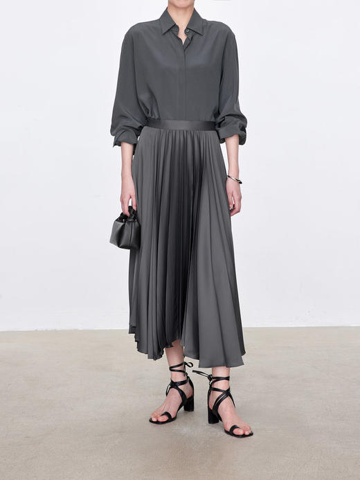 流光缎面扇形不规则百褶裙半裙 大体量有宽度的褶皱 造型感十足 重工立体扇形太阳褶 立裁A字裙型 中长长度显高显瘦G0836 商品图5