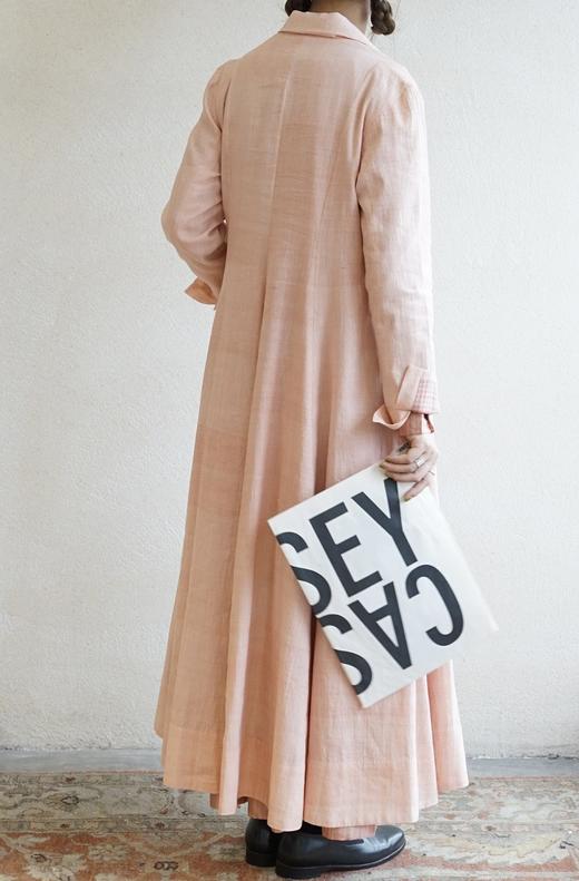 MAKU textiles｜桃粉色衬衫领单排扣中长款古典连衣裙 商品图5