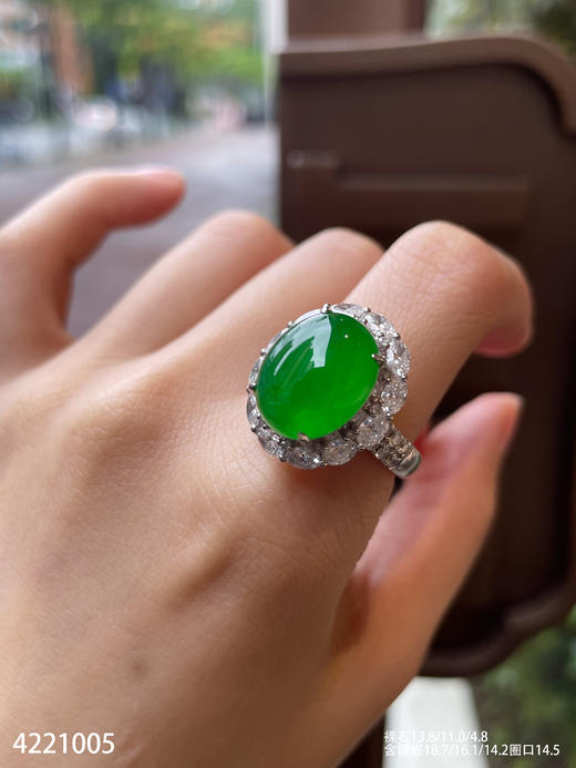 玻璃种艳绿蛋面戒指【4221005】具体价格微信咨询 商品图4