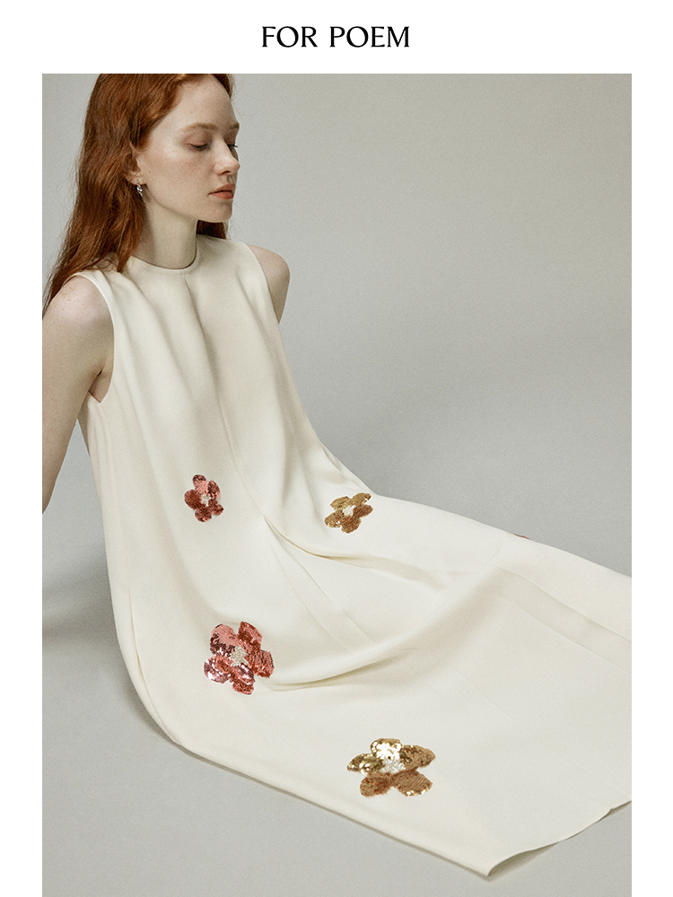 ForPoem 现货 24/SS夏季花朵系列无袖A字宽松刺绣花朵连衣裙