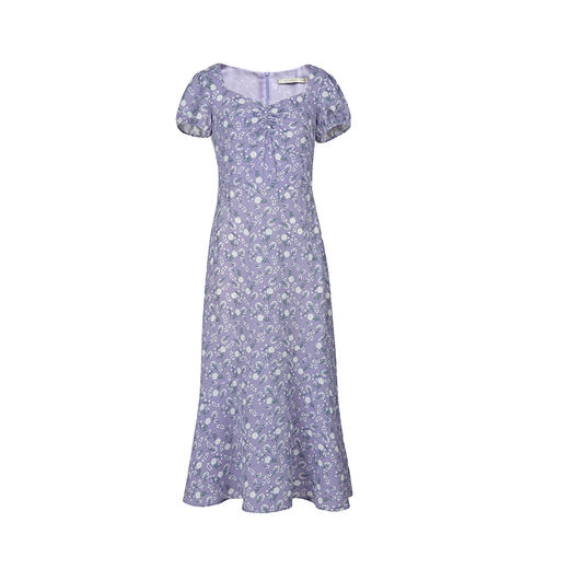 HeyDres法式紫色碎花连衣裙女夏季方领褶皱收腰设计浪漫约会裙子 商品图4