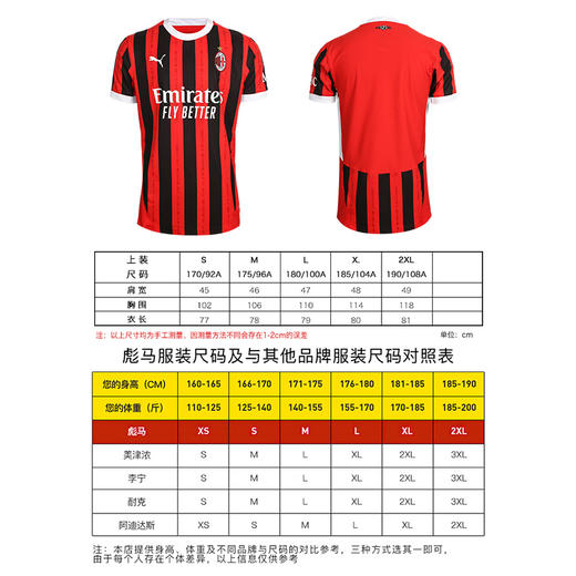小李子PUMA彪马24/25赛季AC米兰主场球员版比赛球衣短袖成人男774949 01 商品图3