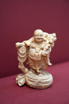 招财弥勒（手持如意）°黄杨木雕摆件