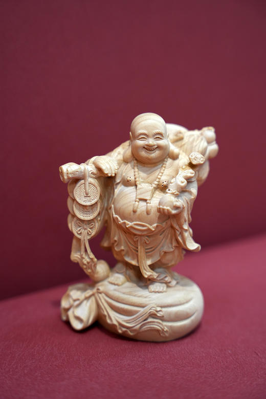 招财弥勒（手持如意）°黄杨木雕摆件 商品图0