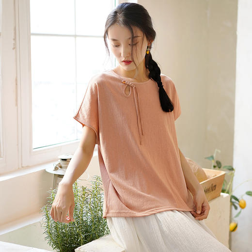 圆领短袖中国风，连肩袖盘扣复古上衣QM-6244 商品图1