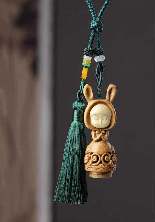 招财猫/幸运兔/福虎/许愿兔°绿檀香囊长绳挂件 商品图3