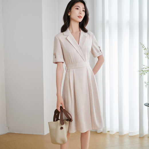 剩S/M/XL 米思阳2025夏季新款通勤气质风短袖连衣裙时尚西装领A字裙女1710 商品图2