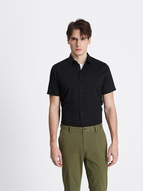 callisto黑色聚酯纤维混纺短袖衬衫 STSTS083T