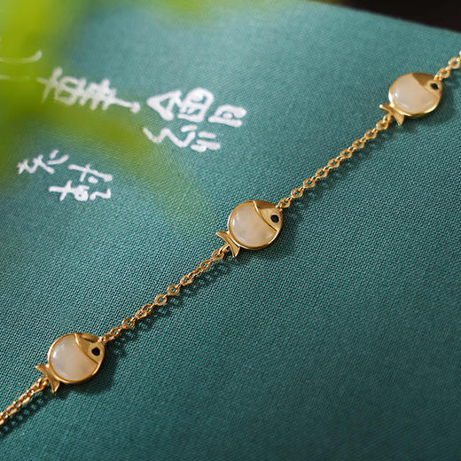 子佩集S925银【情牵】青玉手链【WSE2094】纯银古法镀金小鱼2405 商品图1