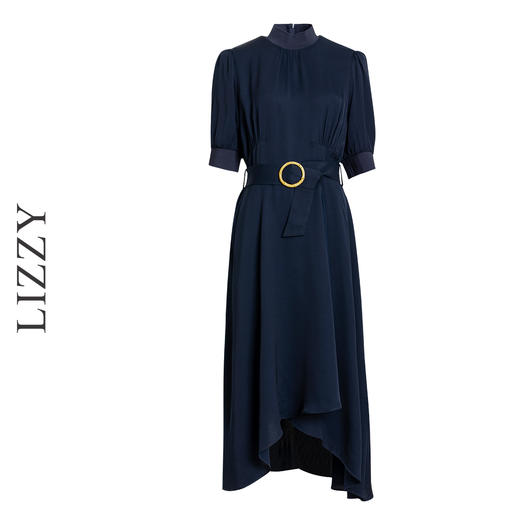 LIZZY优雅通勤收腰短袖飘逸不规则大摆连衣裙配腰带7961 商品图4