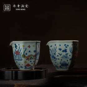 问鼎鼎青青花 六棱公杯（瀑布山水）（五彩鱼藻）（鸳鸯）