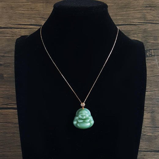 【天然正品】AU750玫瑰金镶钻镶佛公造型和田玉猫眼碧玉（平安、吉祥）吊坠项链090524NJ01 商品图6