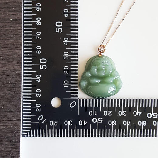 【天然正品】AU750玫瑰金镶钻镶佛公造型和田玉猫眼碧玉（平安、吉祥）吊坠项链090524NJ01 商品图1