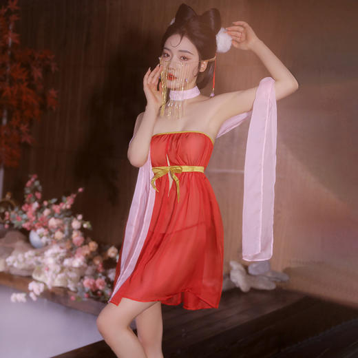 【直供】安太医新品【销魂动魄】中式情趣内衣媚骨惑主妲己透视抹胸睡裙狐媚娘角色扮演古风贵妃侍寝前开叉裙 商品图8