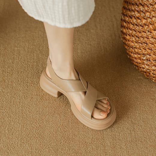阿么手工女鞋厚底真皮休闲凉鞋女夏季外穿运动百搭松糕鞋增高5CM 商品图3