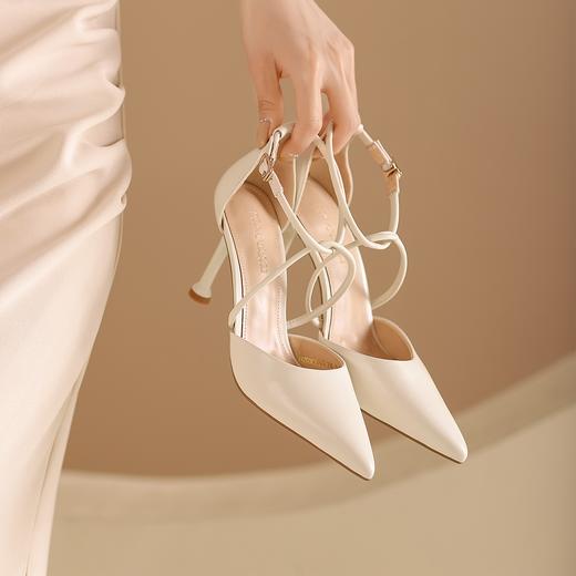 阿么手工女鞋优雅高级感细跟高跟鞋8.5CM交叉带时尚尖头凉鞋夏季 商品图4
