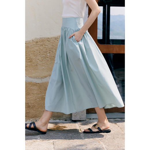 HeyDres法式蓝色半身裙女夏季复古高腰显瘦伞摆半裙气质百褶裙子 商品图3