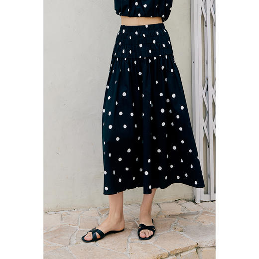 HeyDress法式黑白波点套装女夏季泡泡袖露肩衬衫褶皱半身裙度假风 商品图3