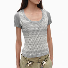 NUTH撞色条纹针织t恤修身显瘦正肩短袖女