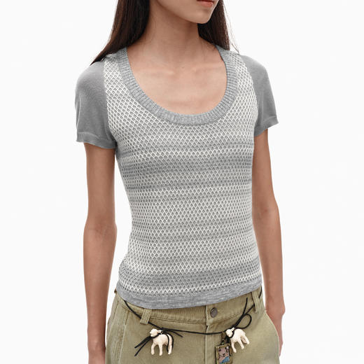 NUTH撞色条纹针织t恤修身显瘦正肩短袖女 商品图0