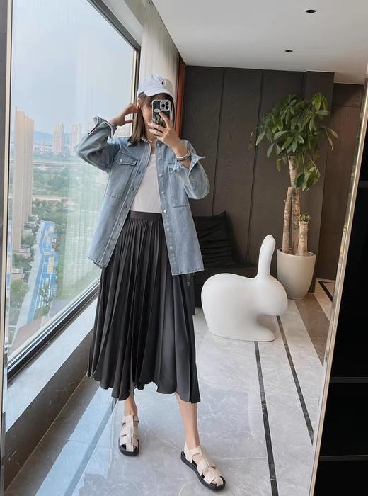 流光缎面扇形不规则百褶裙半裙 大体量有宽度的褶皱 造型感十足 重工立体扇形太阳褶 立裁A字裙型 中长长度显高显瘦G0836 商品图9