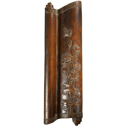 清 红木浮雕花鸟纹书卷式臂搁 商品图5