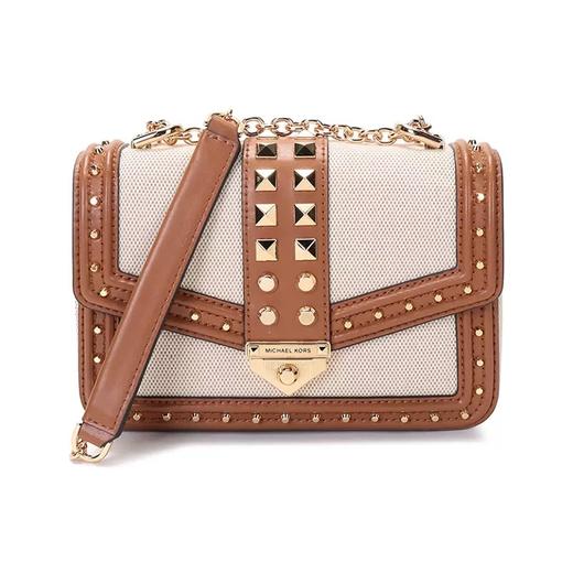 MICHAEL KORS 女士棕色米色拼色铆钉单肩包 30T1G1SL5C-NATURAL 商品图0