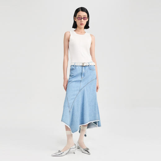 [捡漏价]lost in echo2024夏季新款原创不对称荷叶边修身牛仔裙鱼尾半身裙 商品图3