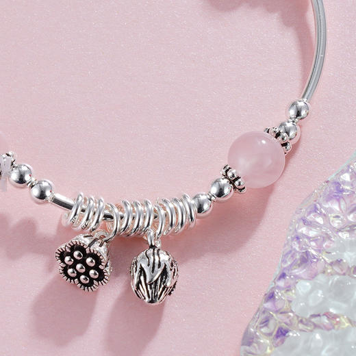 子佩集S925银【芙蓉花歌】手链【TSB0001-31】纯银粉水晶2405 商品图1