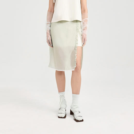 [捡漏价]lost in echo2024夏季新款薄荷曼波直筒双层透视开衩半身裙短裙女 商品图3