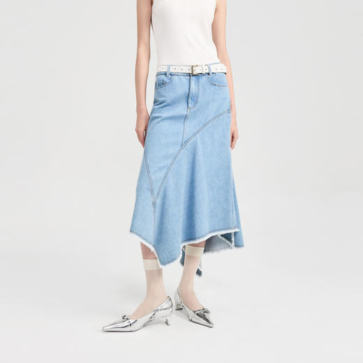 [捡漏价]lost in echo2024夏季新款原创不对称荷叶边修身牛仔裙鱼尾半身裙 商品图2