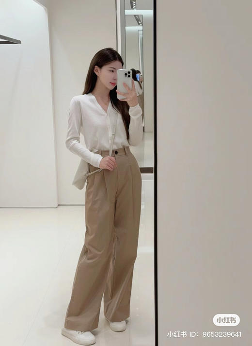 523-8 排他性独家圆正 小禾X113 百搭卡其裤 弹力棉 直筒阔腿裤 商品图7