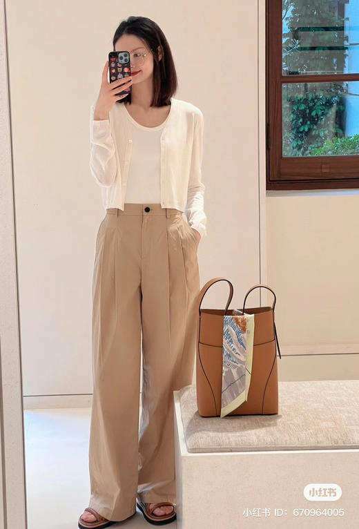 523-8 排他性独家圆正 小禾X113 百搭卡其裤 弹力棉 直筒阔腿裤 商品图5