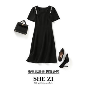 [奢姿轻奢系列]大码女装2025夏季钻饰减龄裙子胖妹妹方领连衣裙8942826331