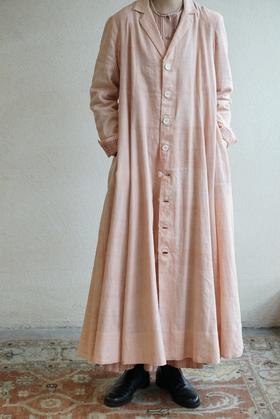 MAKU textiles｜桃粉色衬衫领单排扣中长款古典连衣裙