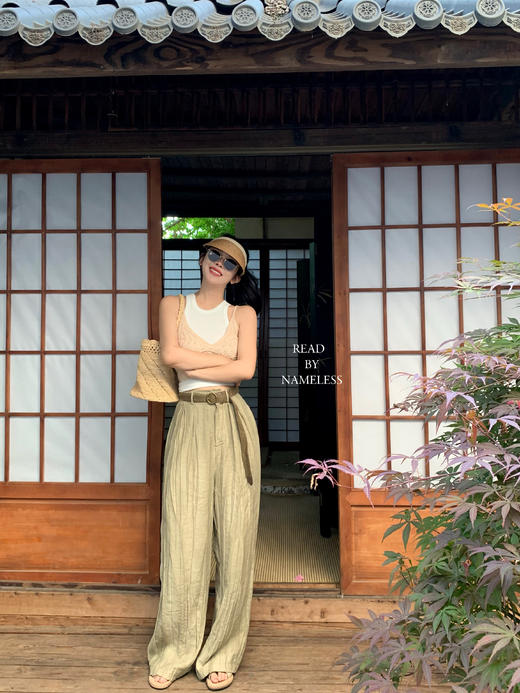 Read Nameless/裸色针织吊带配工字背心+扎染亚麻裤送腰带 商品图3