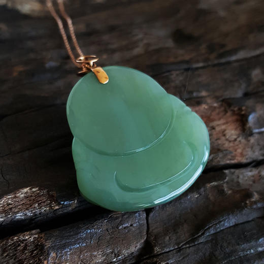 【天然正品】AU750玫瑰金镶钻镶佛公造型和田玉猫眼碧玉（平安、吉祥）吊坠项链090524NJ01 商品图3