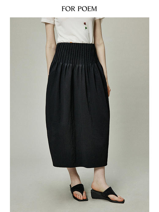 ForPoem 现货 24/SS夏季花朵系列肌理感棉风琴褶设计感花苞半身裙 商品图0