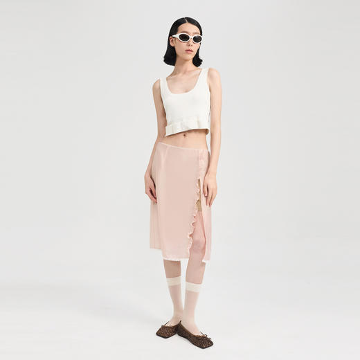 [捡漏价]lost in echo2024夏季新款薄荷曼波直筒双层透视开衩半身裙短裙女 商品图1