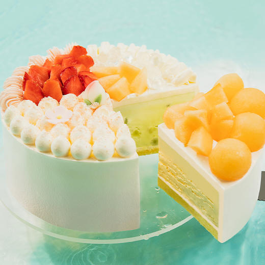 【四时欢喜冰淇淋蛋糕】100%甄选伊利牧场生牛乳冰淇淋 ，让你一次拥有青柑蜜瓜/草莓/香草/白桃乌龙四种口味冰淇淋和清甜鲜果的欢喜（厦门幸福西饼蛋糕） 商品图2